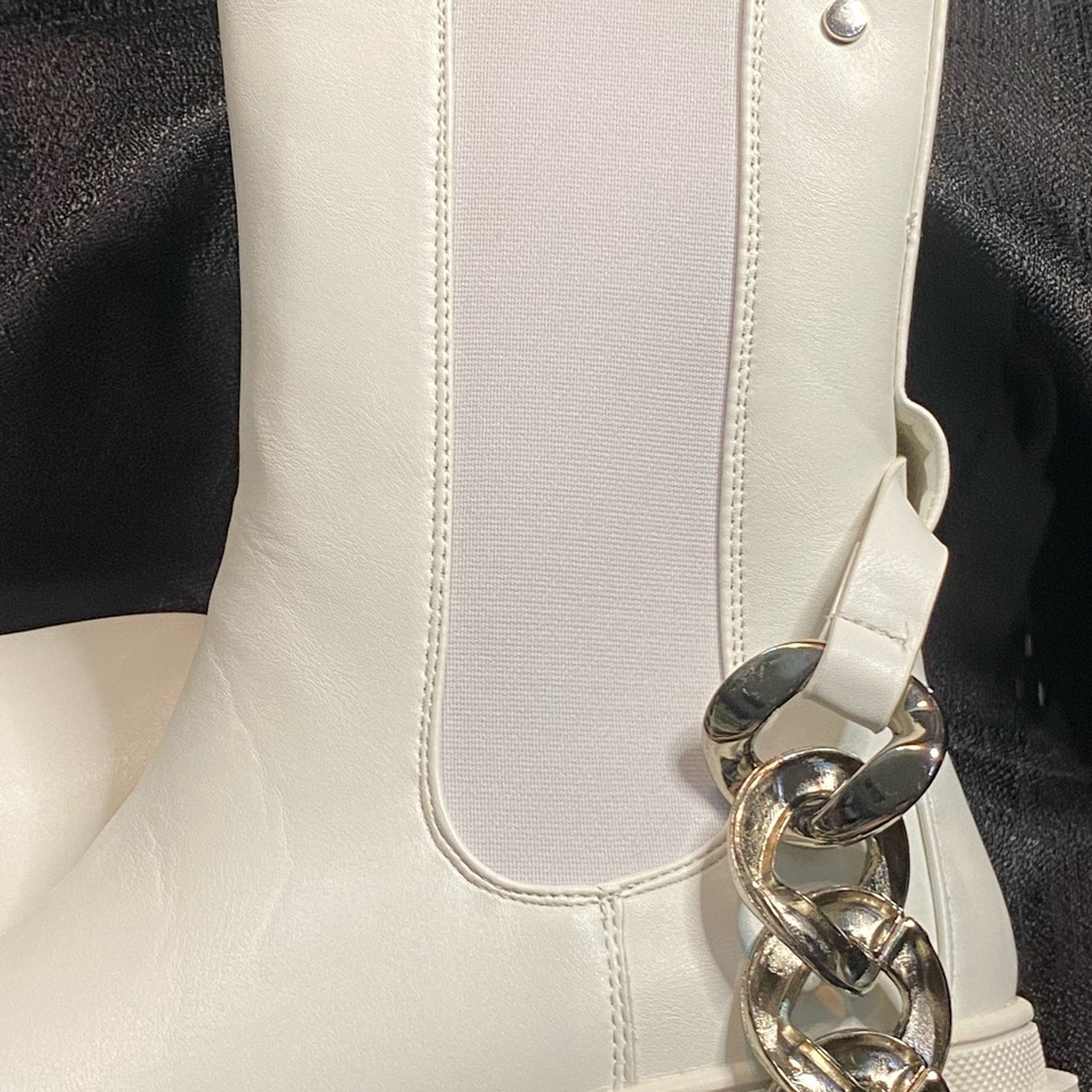 White Chunky Chain Ankle Boots - Picture 6 of 7